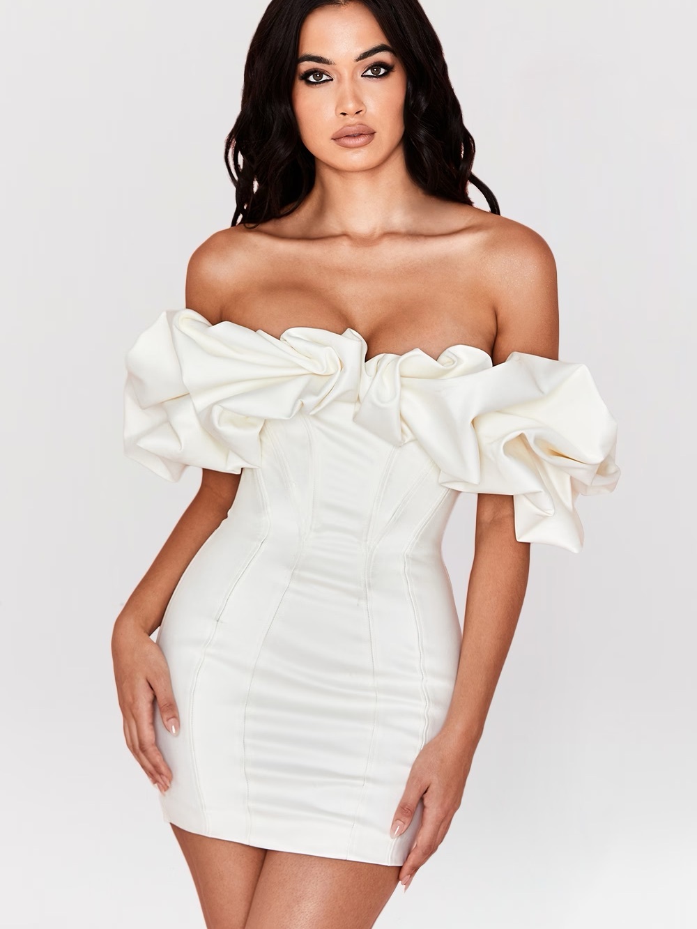 SELENA - HOUSE OF CB Ivory Ruffle Strapless Dress